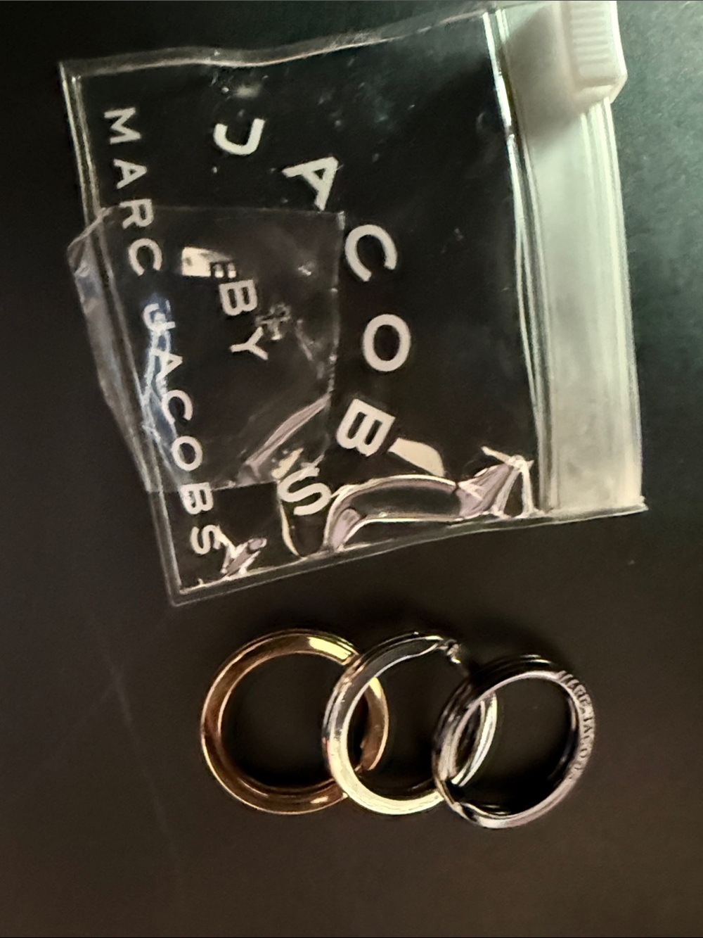 Marc Jacobs Tri-Finish Key Ring Trio in Gold, Silver, and Gunmetal vintage NWT